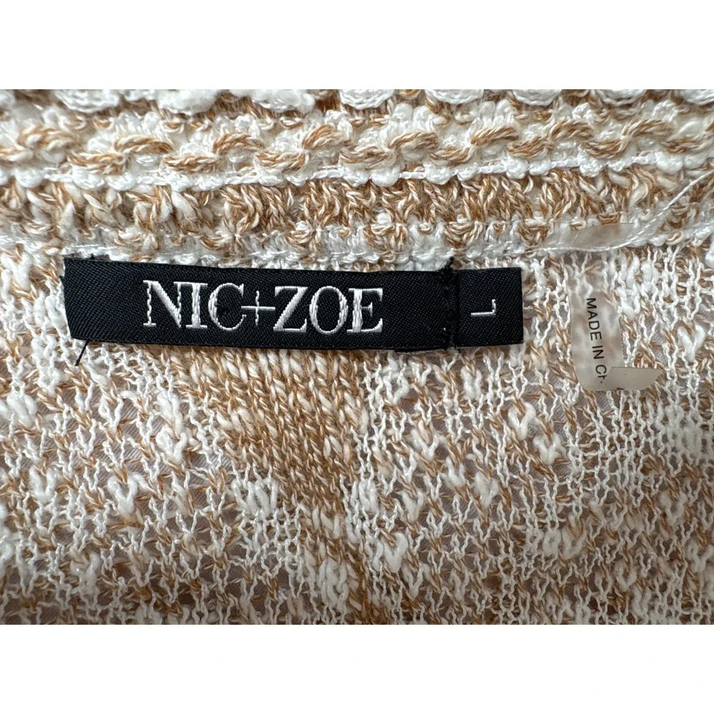 NIC+ZOE Tan Floral‎ Fringe Open Front Cardigan L Longline Southwestern Boho-Chic